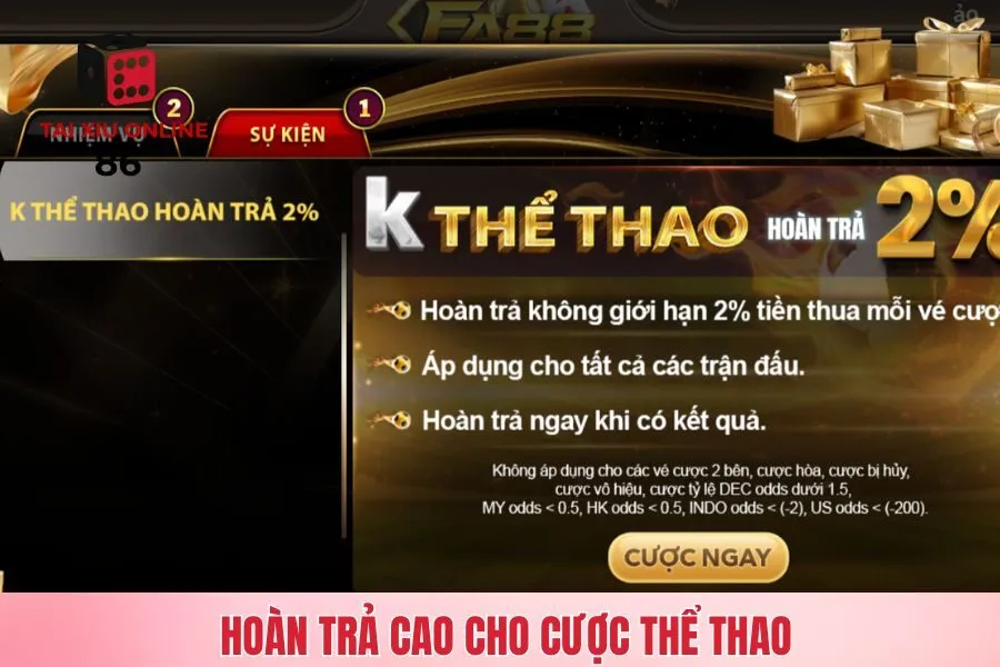 Hoàn trả cao cho cược thể thao