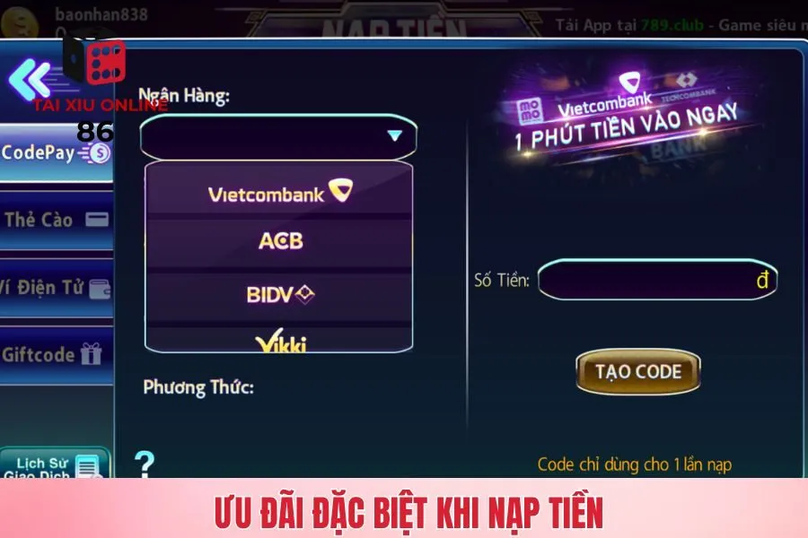Ưu đãi đặc biệt khi nạp tiền